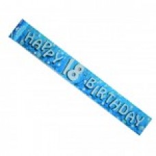 HAPPY BIRTHDAY BANNERS HOLOGRAPHIC BLUE 18TH