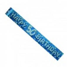 HAPPY BIRTHDAY BANNERS HOLOGRAPHIC BLUE 50TH