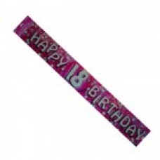HAPPY BIRTHDAY BANNERS HOLOGRAPHIC PINK 18TH